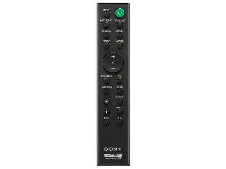 Fekete Sony AV rendszer távirányító gombokkal a különböző funkciókhoz. Alap kialakítás.