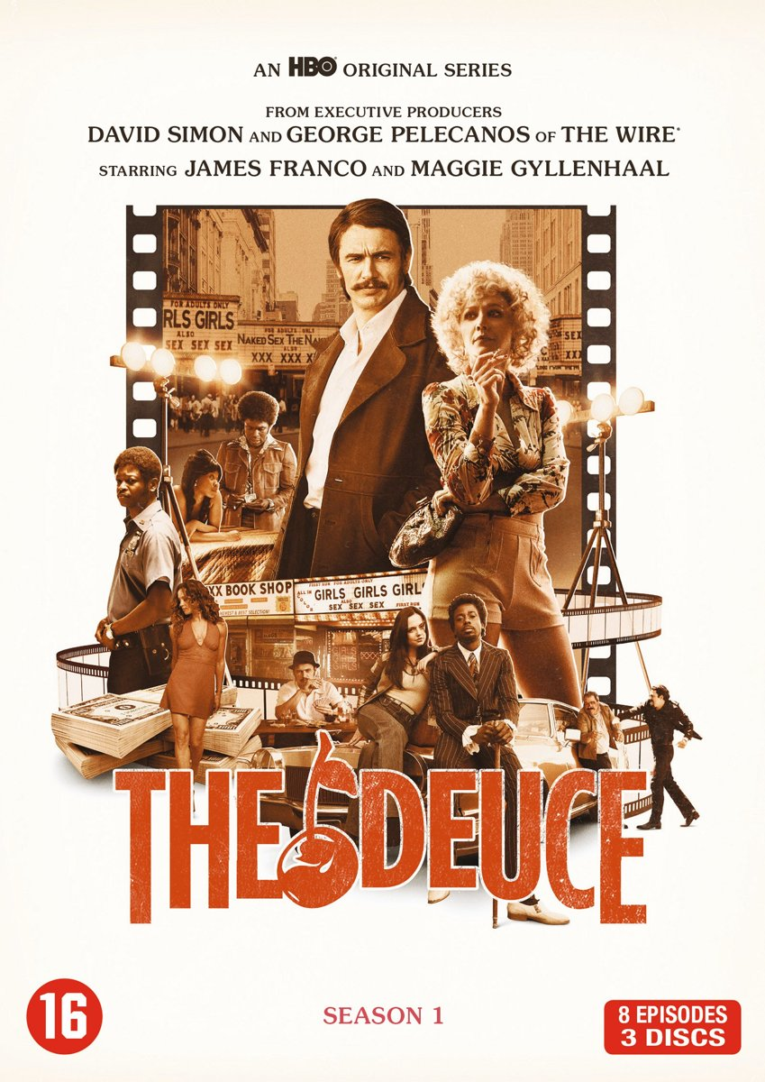 Couverture DVD de 'The Deuce' avec des acteurs et un paysage urbain. Le titre est proéminent.
