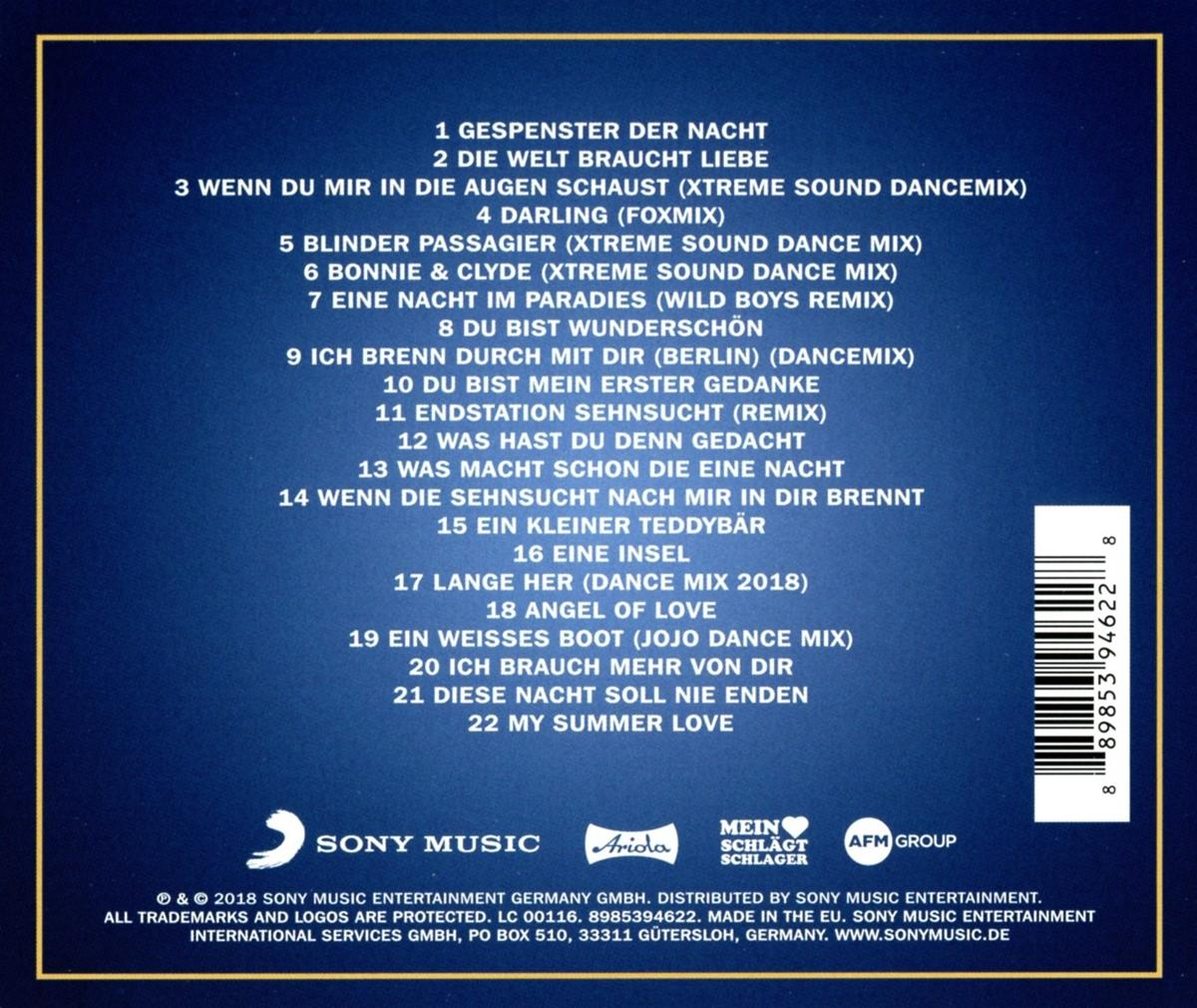 Rückseite eines CD-Covers mit Titelliste und Künstlerinformationen, mit Sony Music Logo.