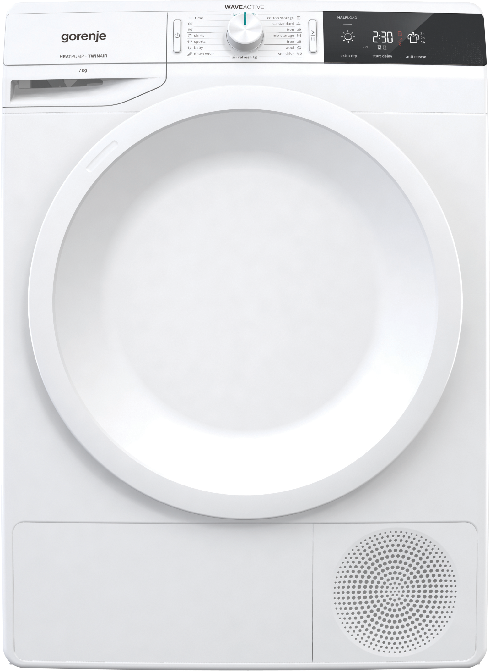 GORENJE DE 71 hőszivattyús szárítógép 7 kg, TwinAir funkció, AirRefresh funkció, Sport program, Késleltetés,
