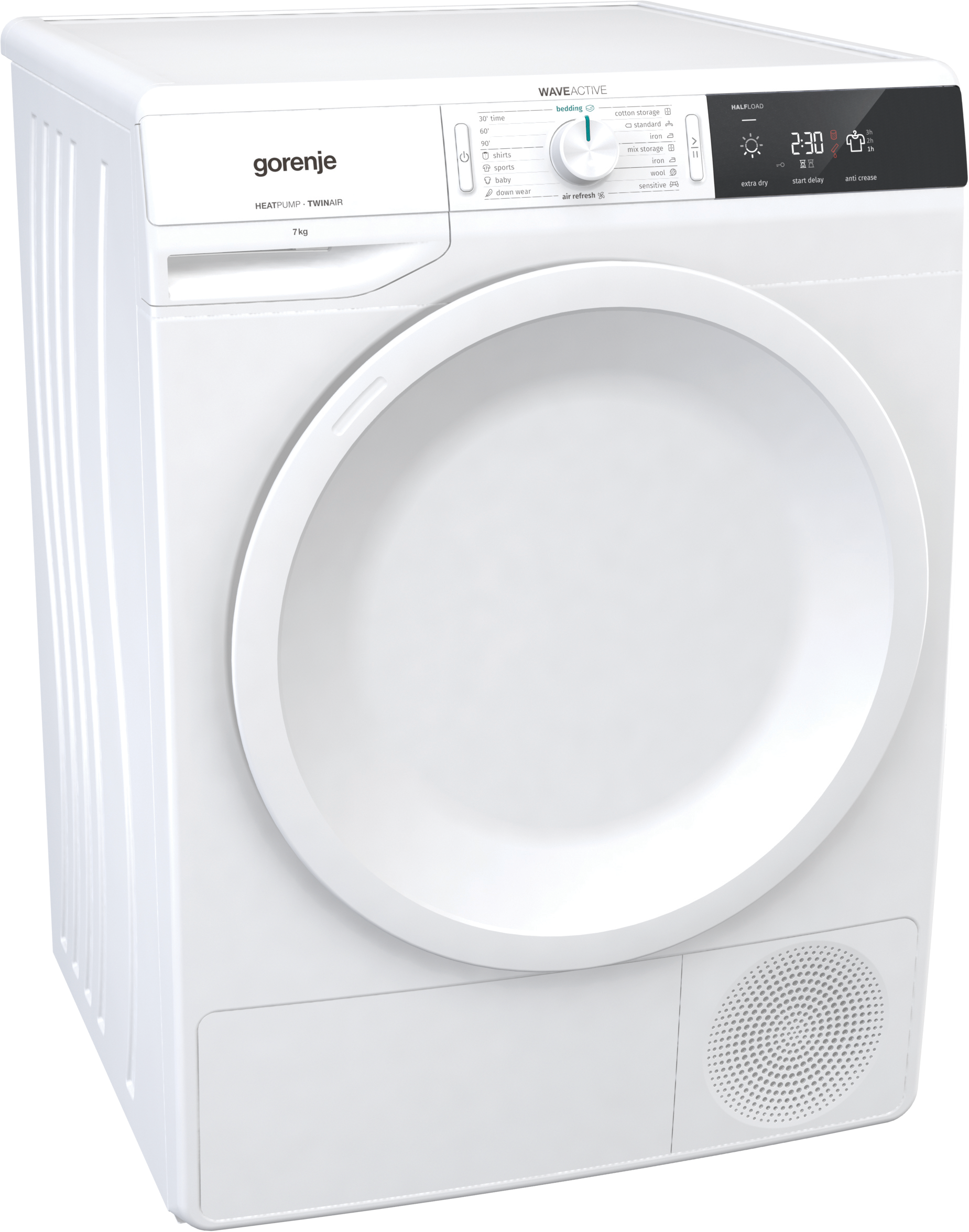 GORENJE DE 71 hőszivattyús szárítógép 7 kg, TwinAir funkció, AirRefresh funkció, Sport program, Késleltetés,