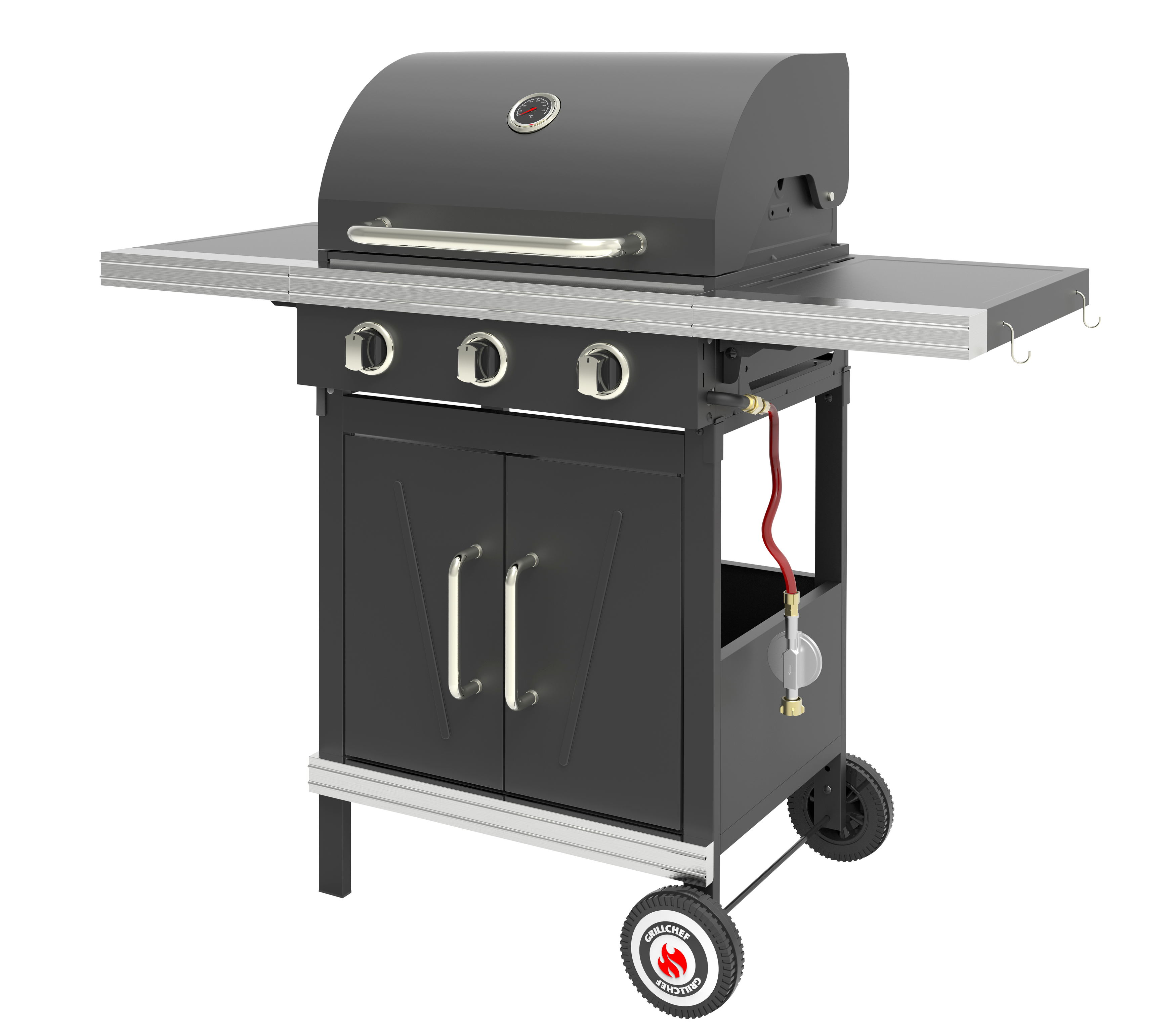 GRILLCHEF GASGRILLWAGEN 3BR  Gasgrill, Schwarz (10500 Watt)