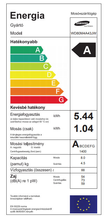SAMSUNG WD80M4A43JW/LE mosó- és szárítógép