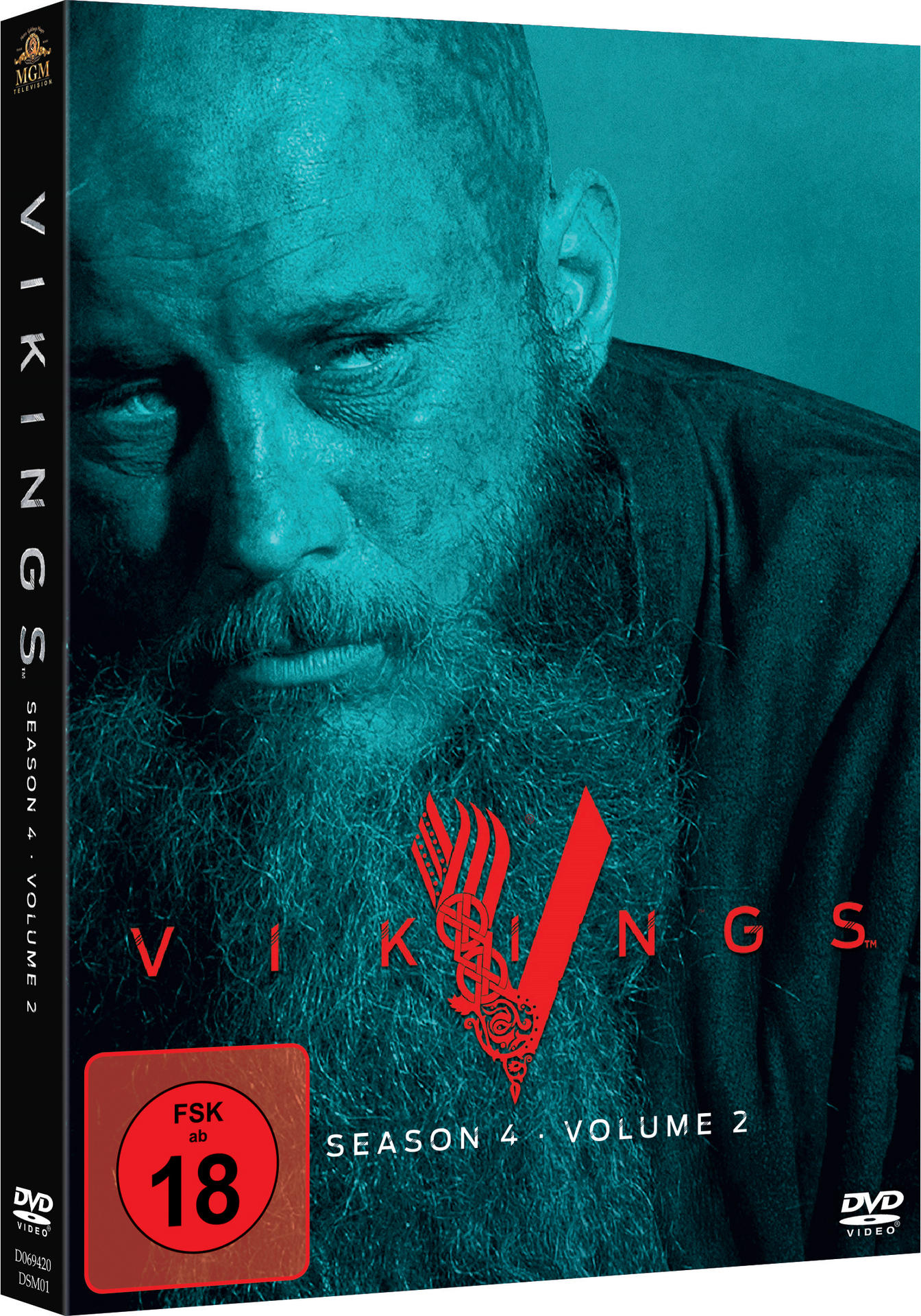 Vikings Staffel 4 Volume 2 DVD-Hülle. Ein Mann mit Bart ist abgebildet.