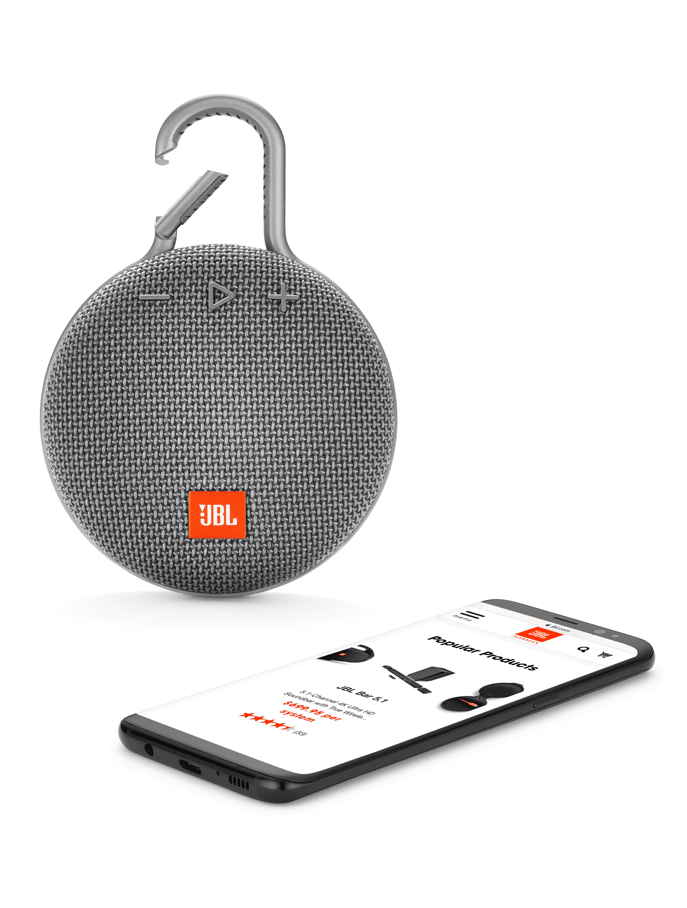 JBL Clip 3 Bluetooth Lautsprecher, Grau, Wasserfest