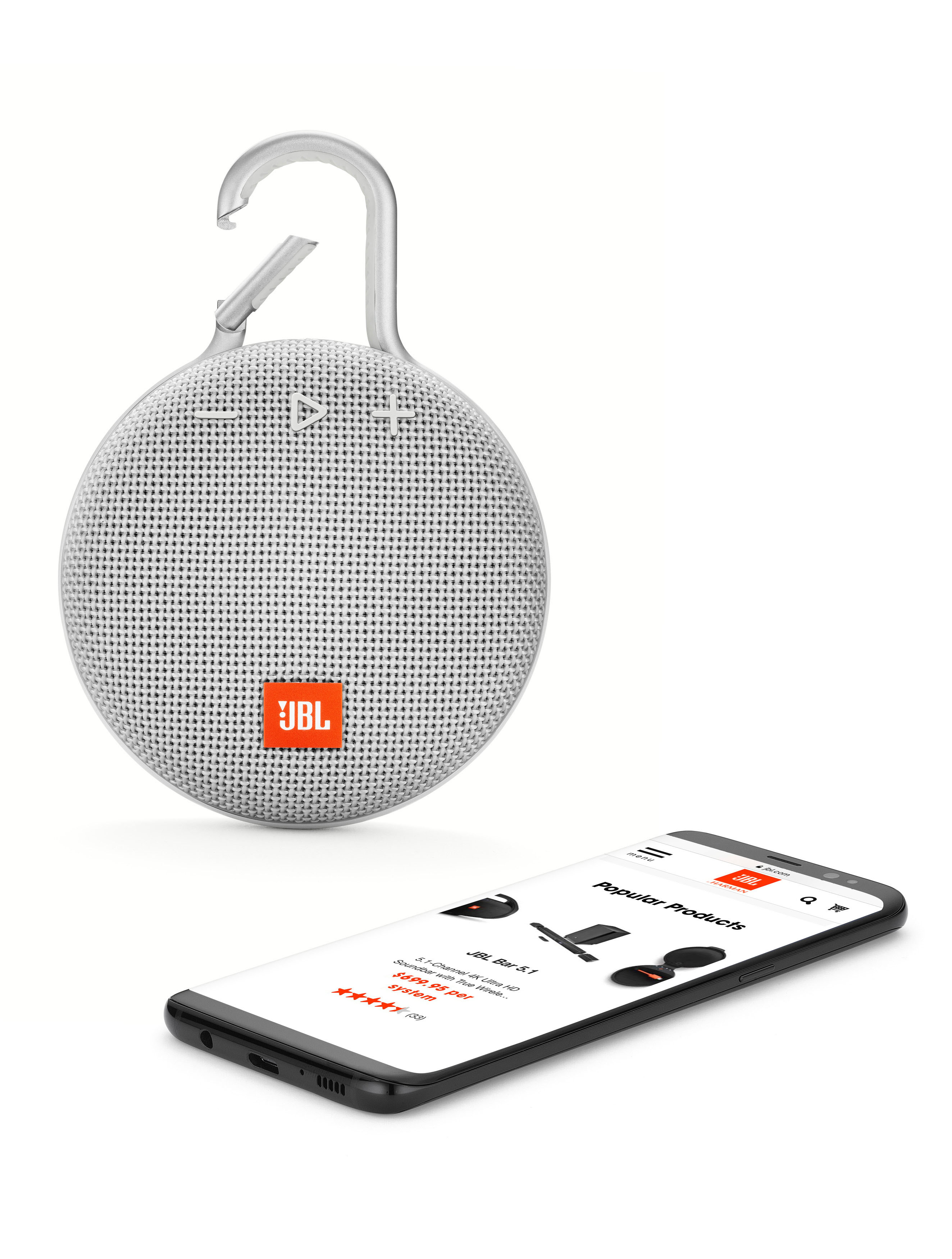 JBL Clip 3 Bluetooth Lautsprecher, Weiß, Wasserfest