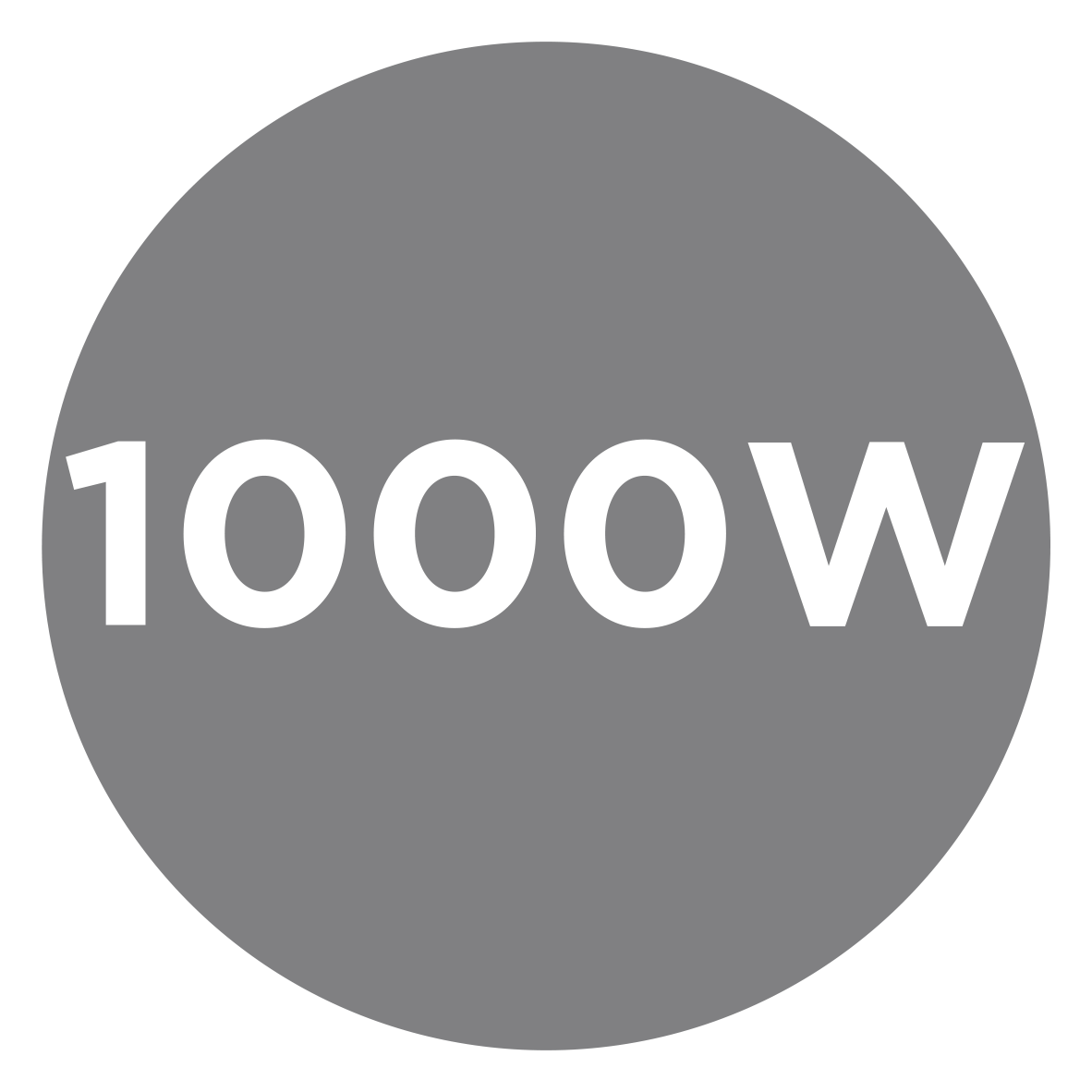 Fekete kör fehér szöveggel. A szöveg: "1000W". A háttér fehér.