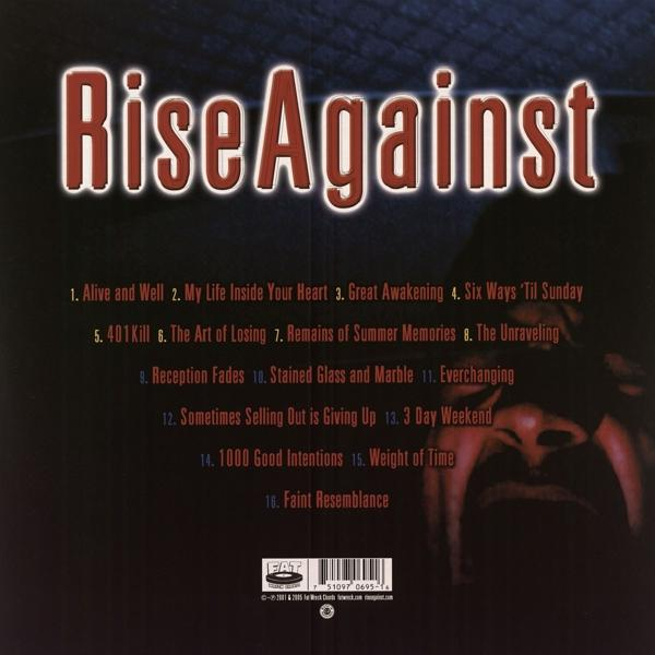 Albumcover für Rise Against, mit einer Liste der Songtitel auf dunklem Hintergrund.