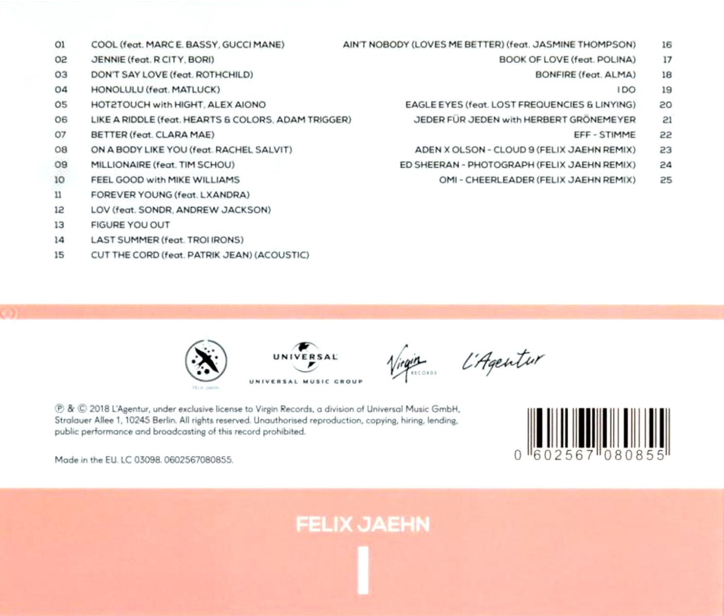 Seite mit Text. Enthält eine Liste von Songs und Credits. Weißer Hintergrund.