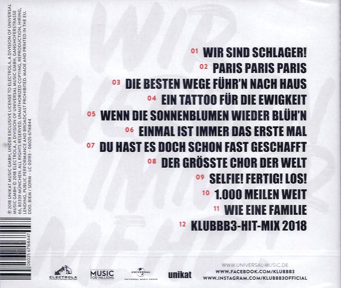 Albumcover mit Text, der Songtitel auflistet. Oben steht 'Wir Sind Schlager!' und Albumtitel.