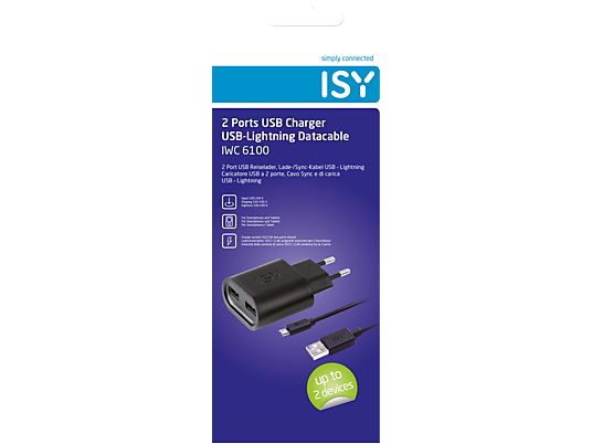 ISY IWC-6100 HOME USB/ILTN 2.4A - Ladegerät + Lightning Kabel (Schwarz)