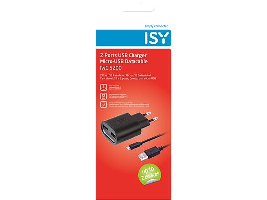 ISY IWC-5200 HOME 2XMIC-USB 2.4A -  Ladegerät + Micro USB Kabel (Schwarz)