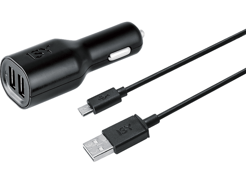 ISY ICC-5200 Auto Ladegerät + Micro USB Kabel Universal, Schwarz KFZ-Ladegeräte