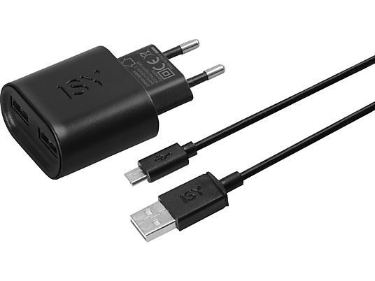 ISY IWC-5200 HOME 2XMIC-USB 2.4A -  Ladegerät + Micro USB Kabel (Schwarz)