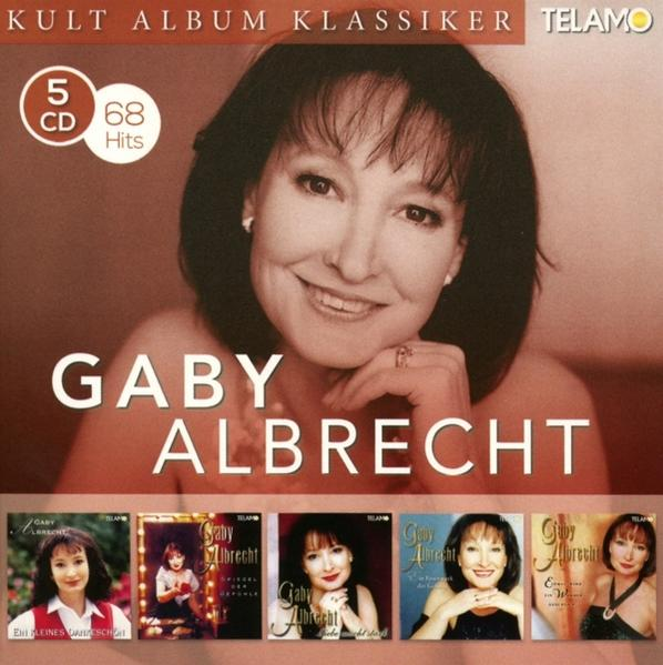 Albumcover mit Gaby Albrecht. Mehrere CD-Cover und Text darüber. Musikalbum.