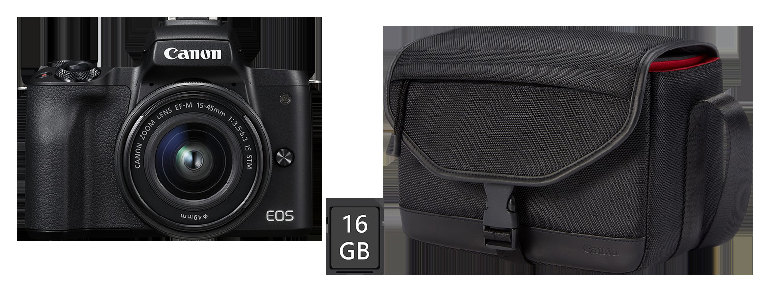 CANON Systemkamera EOS M50 mit Objektiv 15-45 mm + Tasche + Speicherkarte, schwarz - Ausstellungsstück