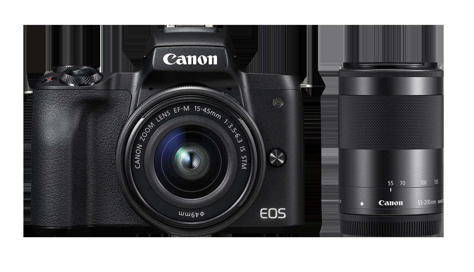 CANON EOS M50 Kit Systemkamera mit Objektiv 15-45 mm, 55-200 mm, 7,5 cm Display Touchscreen, WLAN