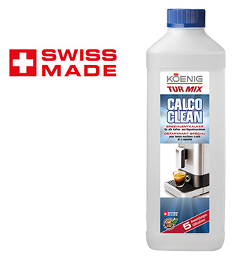 Una bottiglia di Koenig Tur Mix Calco Clean, per decalcificare le macchine da caffè.