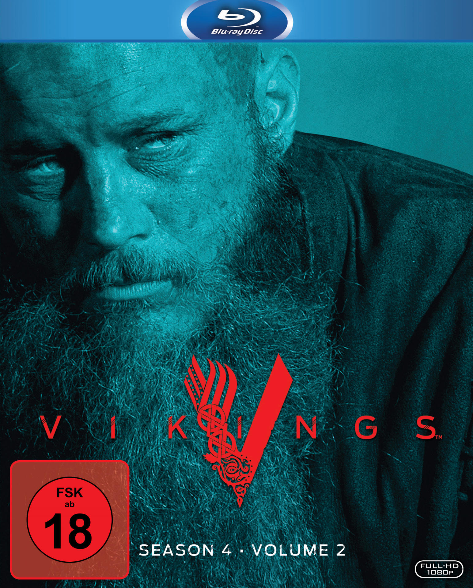 Blu-ray-Cover von Vikings Staffel 4, Volume 2. Zeigt einen Mann mit Bart.