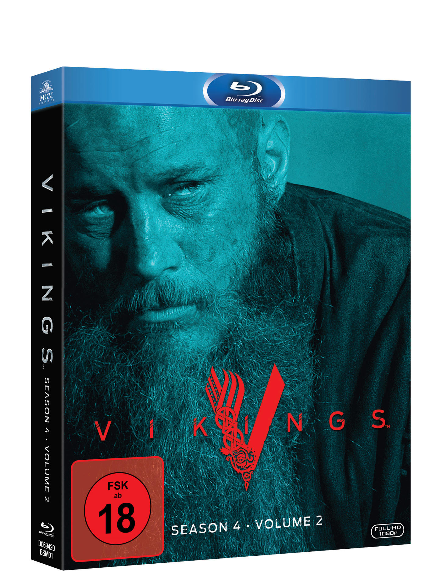 Blu-ray-Cover von 'Vikings' Staffel 4, Volume 2, mit einem Porträt eines bärtigen Mannes.