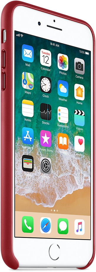 Egy piros tokos iPhone alkalmazásikonokat jelenít meg a képernyőn. Az idő 9:41. Az akkumulátor 100%-ot mutat.