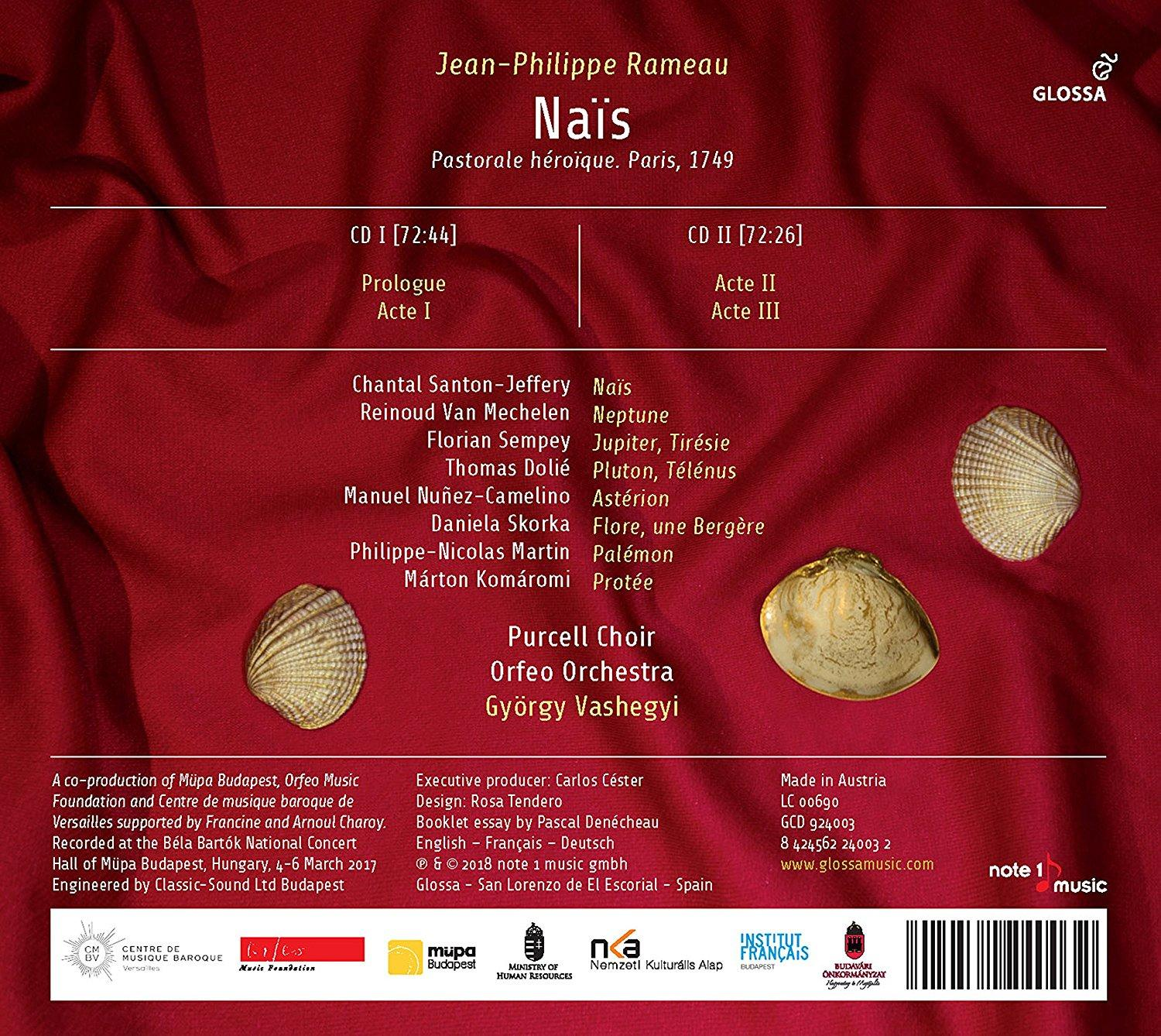 Albumcover mit Text, Muscheln und rotem Hintergrund.