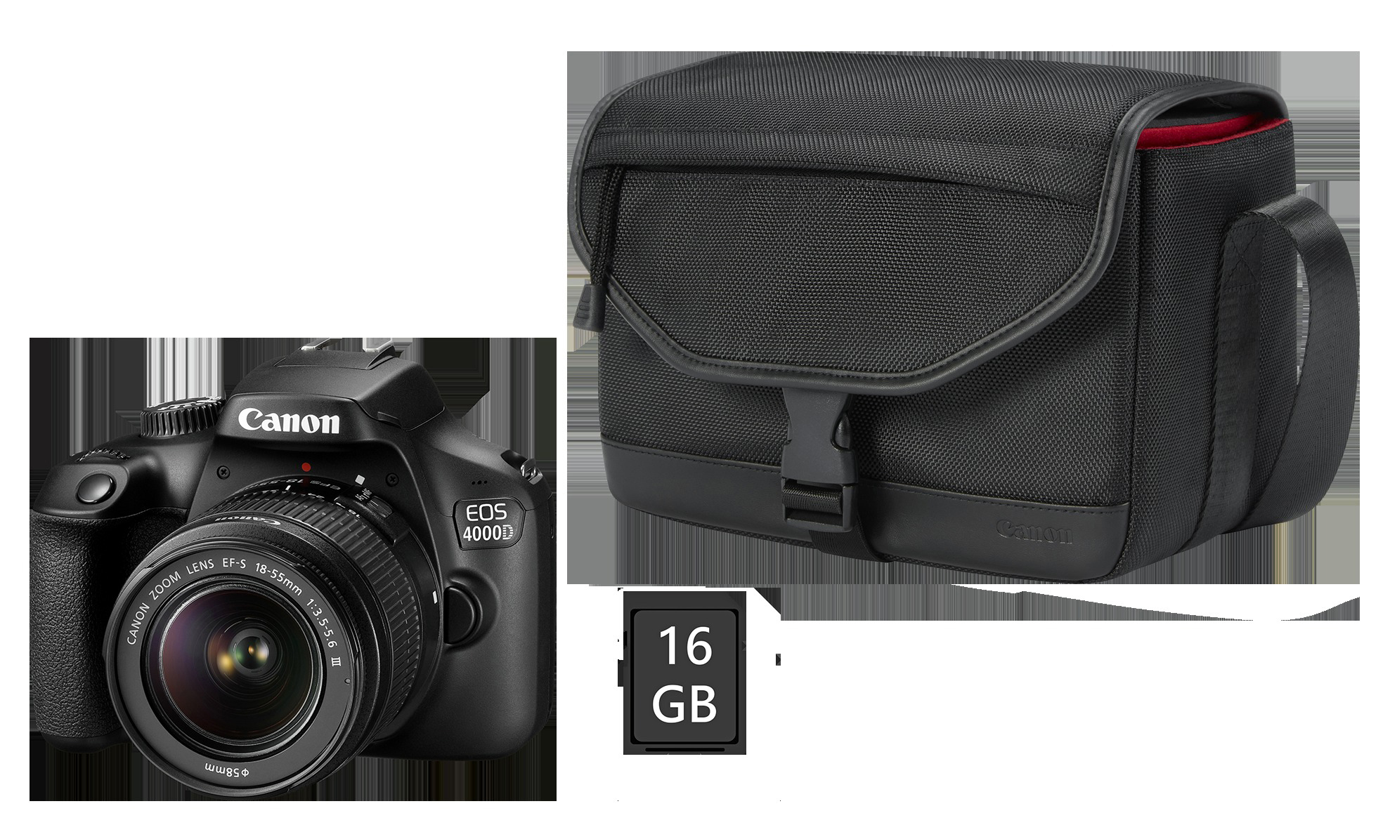 CANON EOS 4000D Kit inkl. Tasche und Speicherkarte Spiegelreflexkamera, 18 Megapixel, 18-55 mm Objektiv (EF-S), WLAN, Schwarz