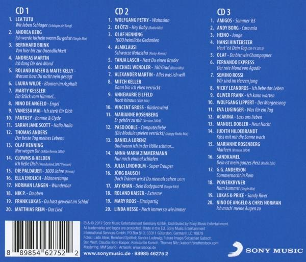 Rückseite einer CD mit drei Discs, Songtiteln und Künstlernamen. Sony Music-Logo.