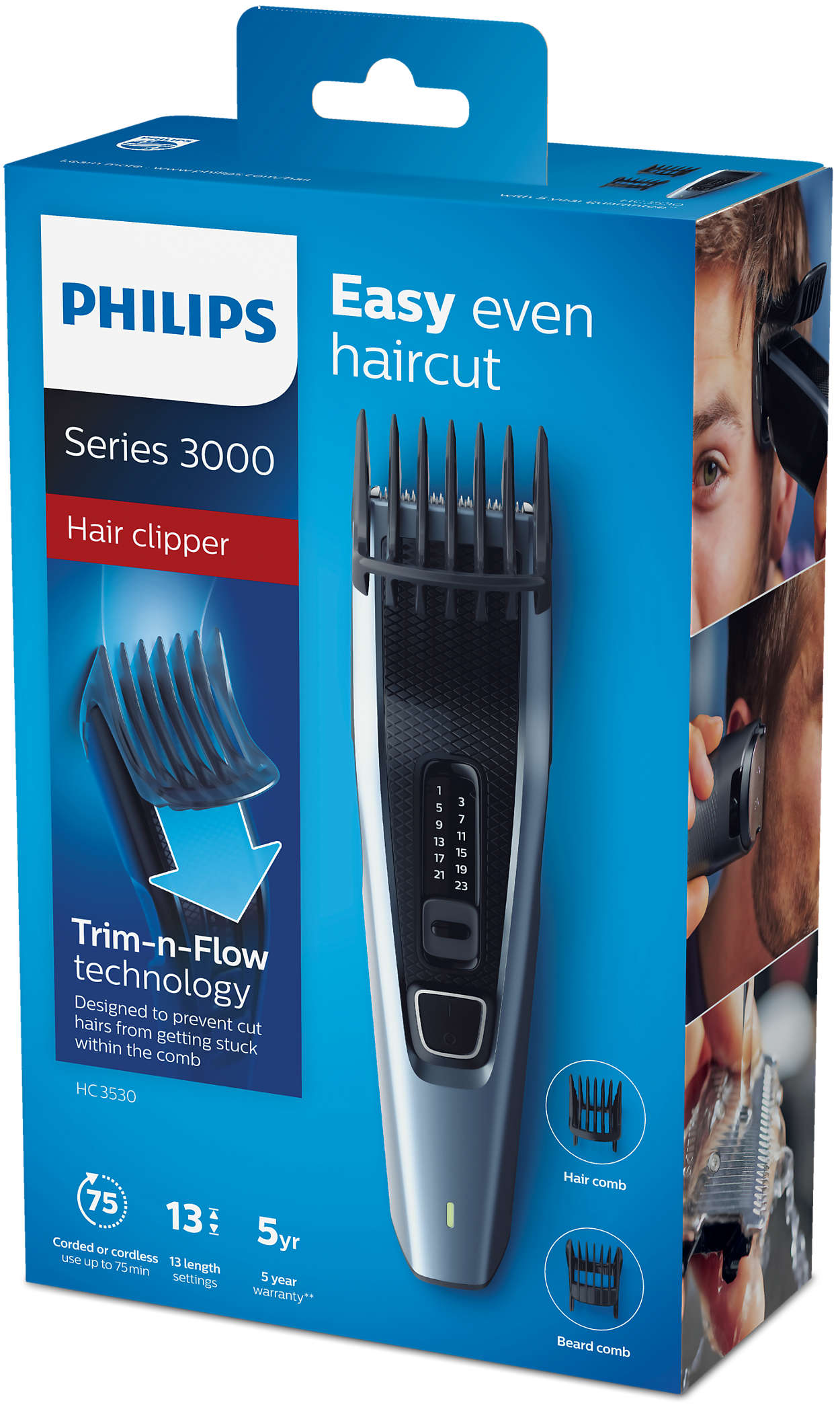 Philips Series 3000 Haarschneidemaschine-Box mit Produktdetails.