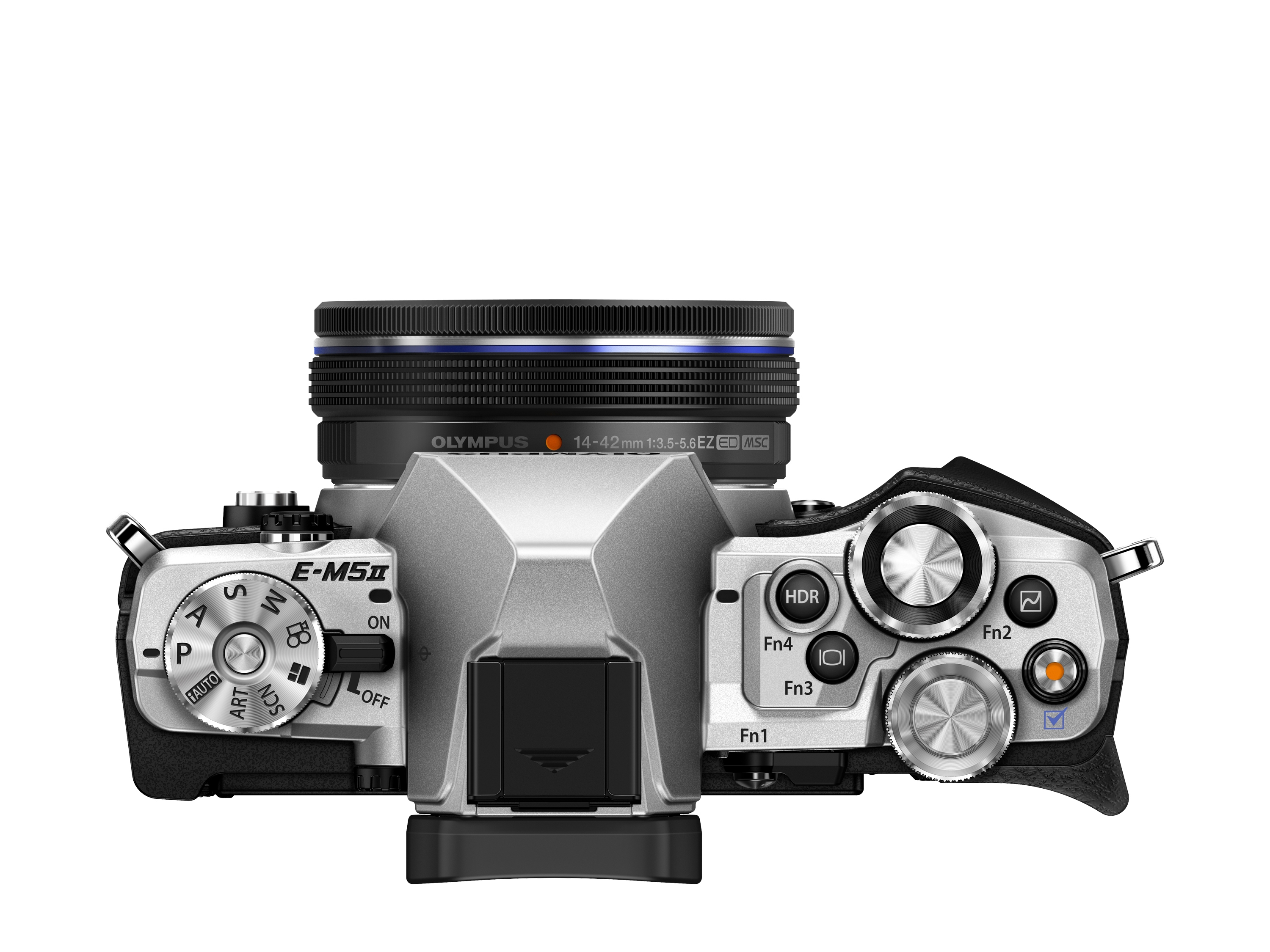 OLYMPUS OM-D E-M5 Mark II Pancake Zoom Kit Systemkamera mit Objektiv 14-42 mm, 7,6 cm Display Touchscreen, WLAN