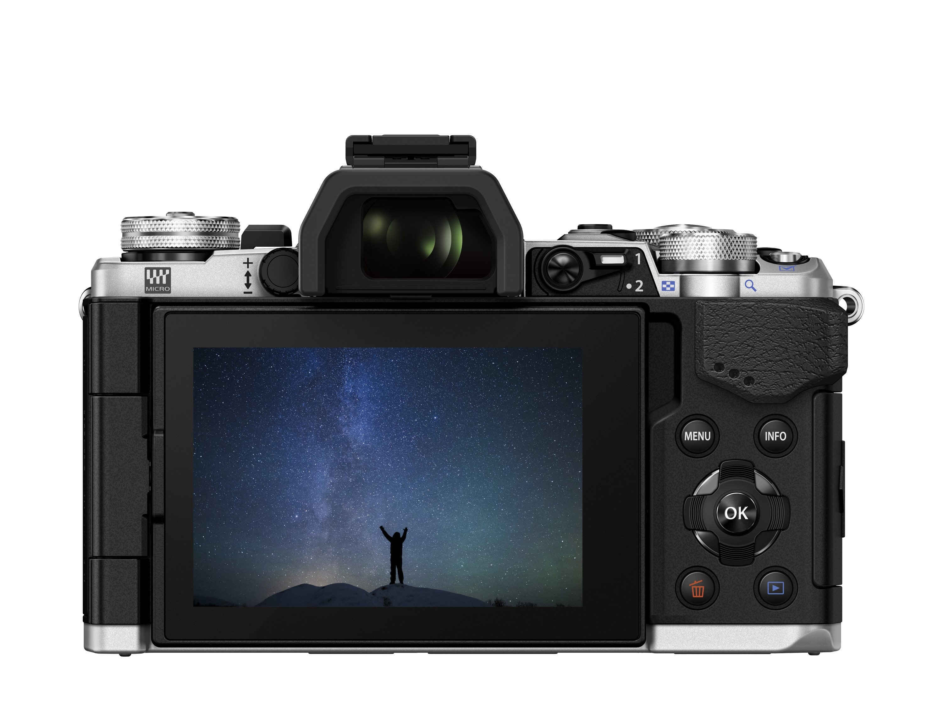 OLYMPUS OM-D E-M5 Mark II Pancake Zoom Kit Systemkamera mit Objektiv 14-42 mm, 7,6 cm Display Touchscreen, WLAN
