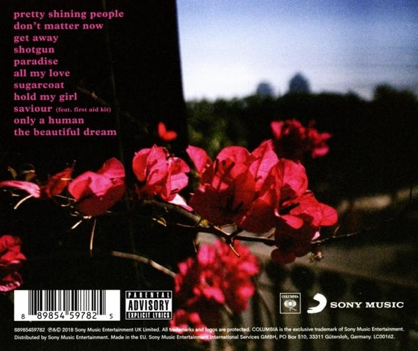 Album-Rückseite mit floralem Bild, Text und Barcode.