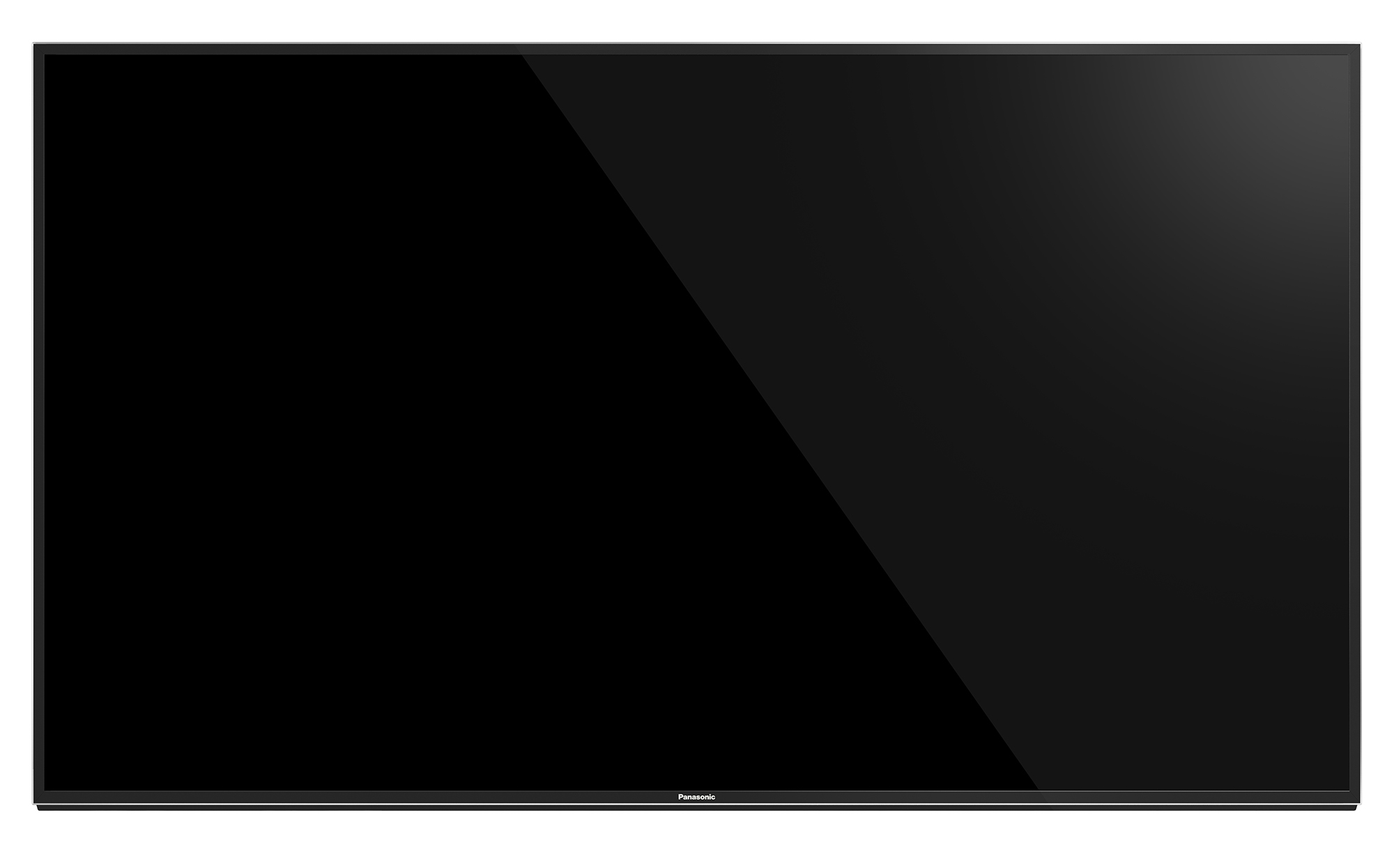 Großer, schwarzer Flachbildfernseher. Panasonic steht unten.