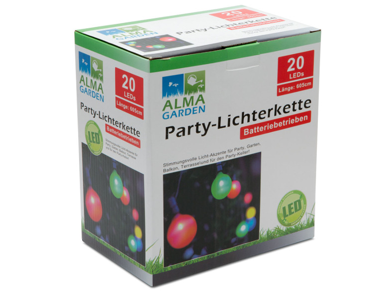 ALMA GARDEN 11363L Party LED, 20 db többszínű fényfüzér, elemes