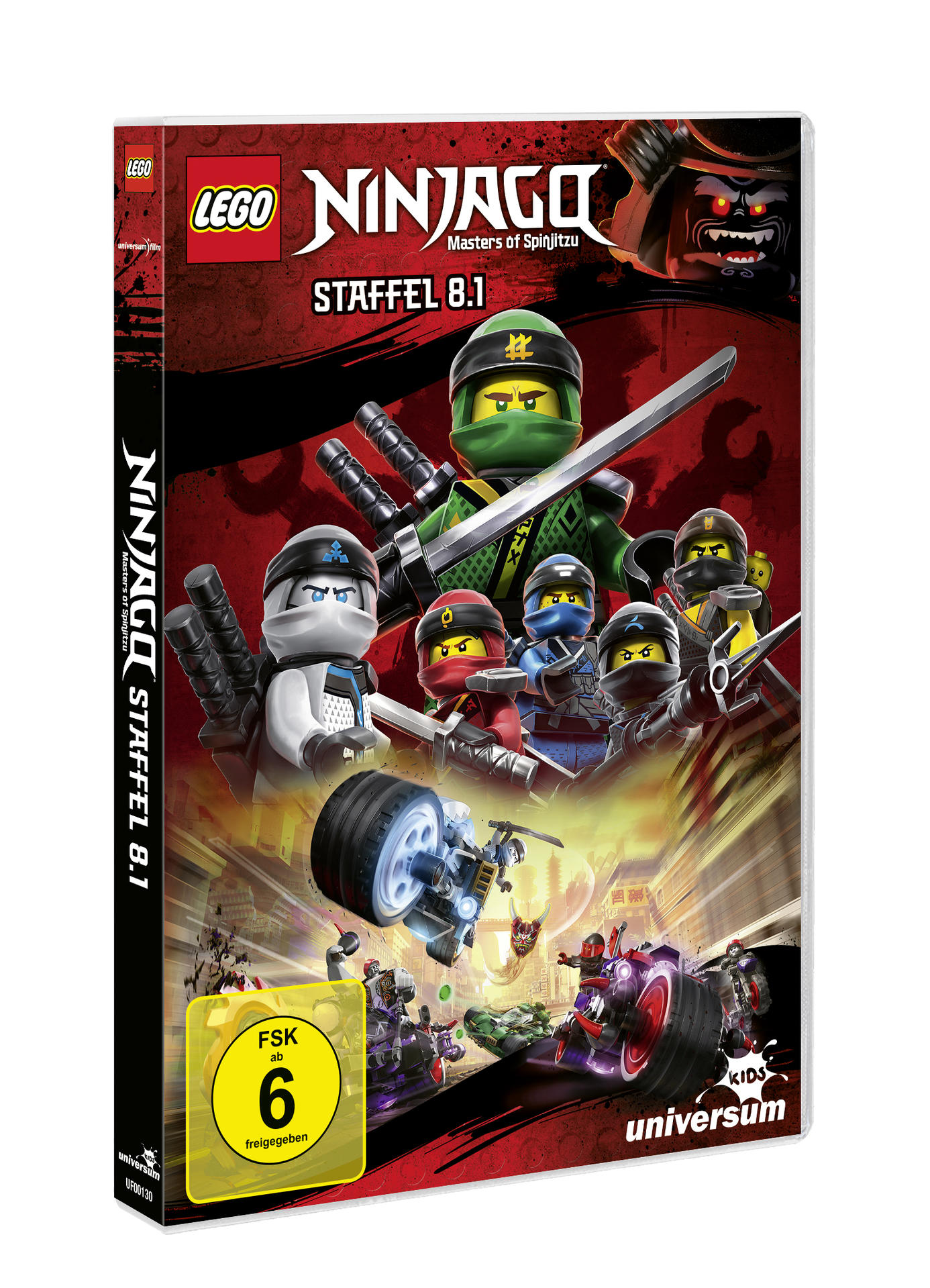 Lego Ninjago Staffel 8.1 DVD-Box, mit Lego Ninjago-Charakteren.
