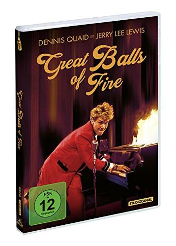 Eine DVD-Hülle mit dem Film „Great Balls of Fire“. Das Cover zeigt einen Mann am Klavier und Feuer.