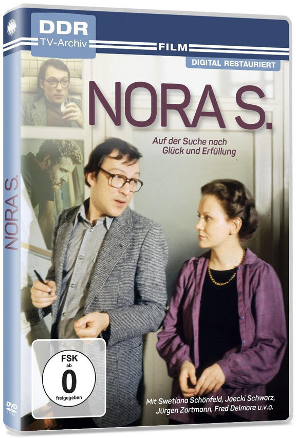 DVD-Cover mit Mann und Frau, betitelt Nora S., vor einer Tür.