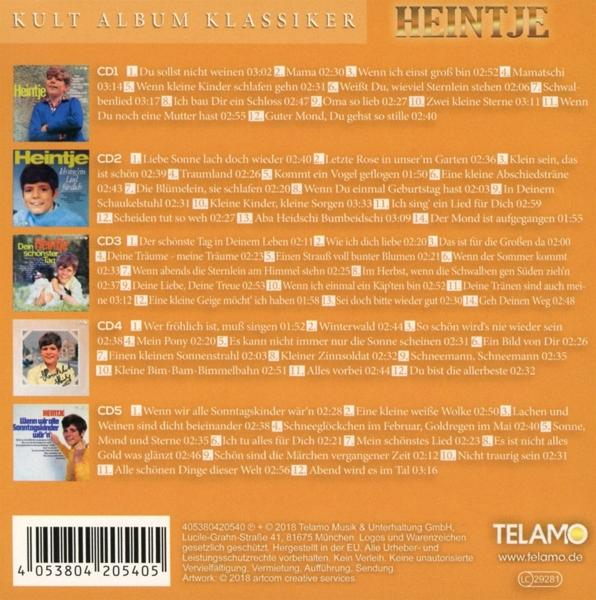 Ein CD-Cover mit einer Zusammenstellung von Heintje-Liedern, mit einem Foto des Sängers.