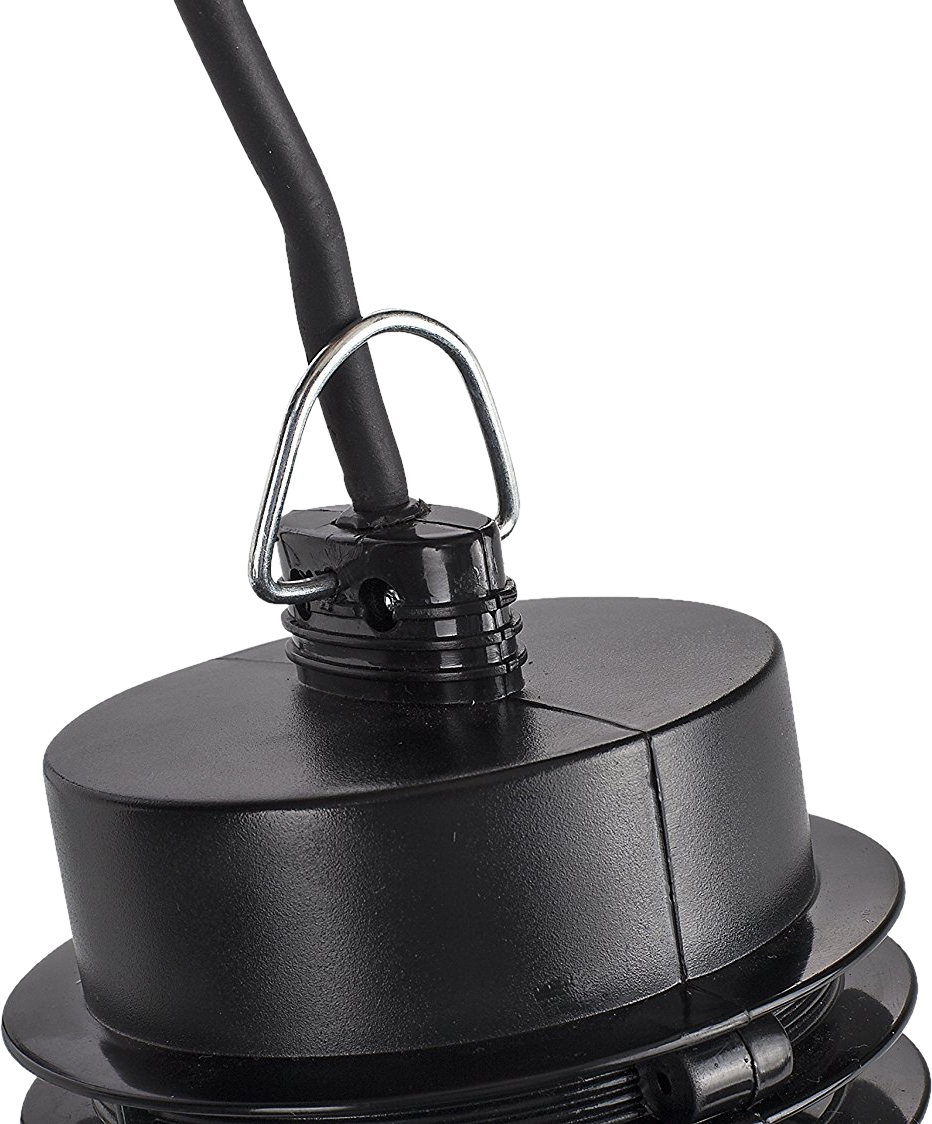 Black cable with a metal loop and a black base.