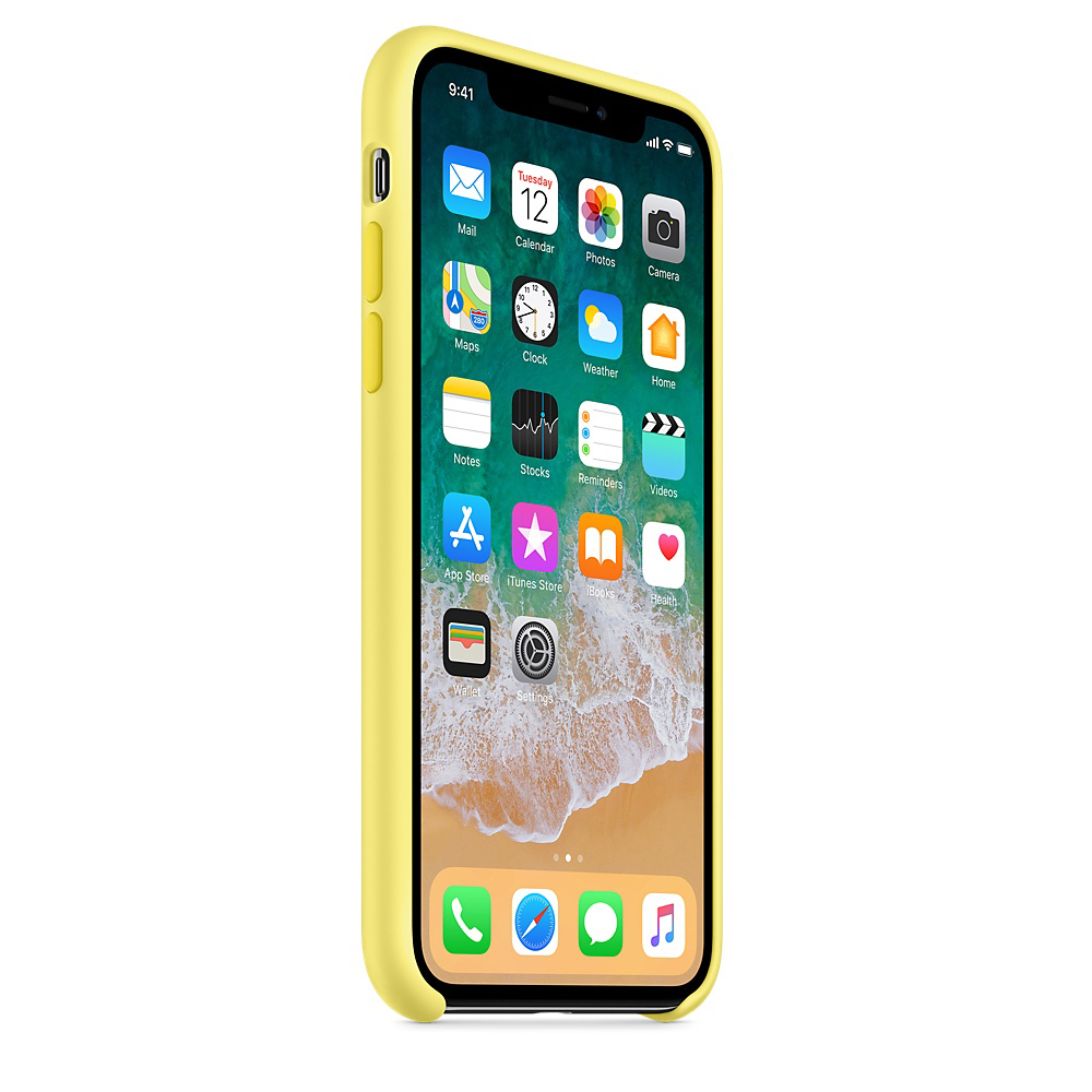 iPhone mit gelbem Gehäuse, zeigt App-Symbole auf dem Bildschirm. Das Telefon ist aufrecht.