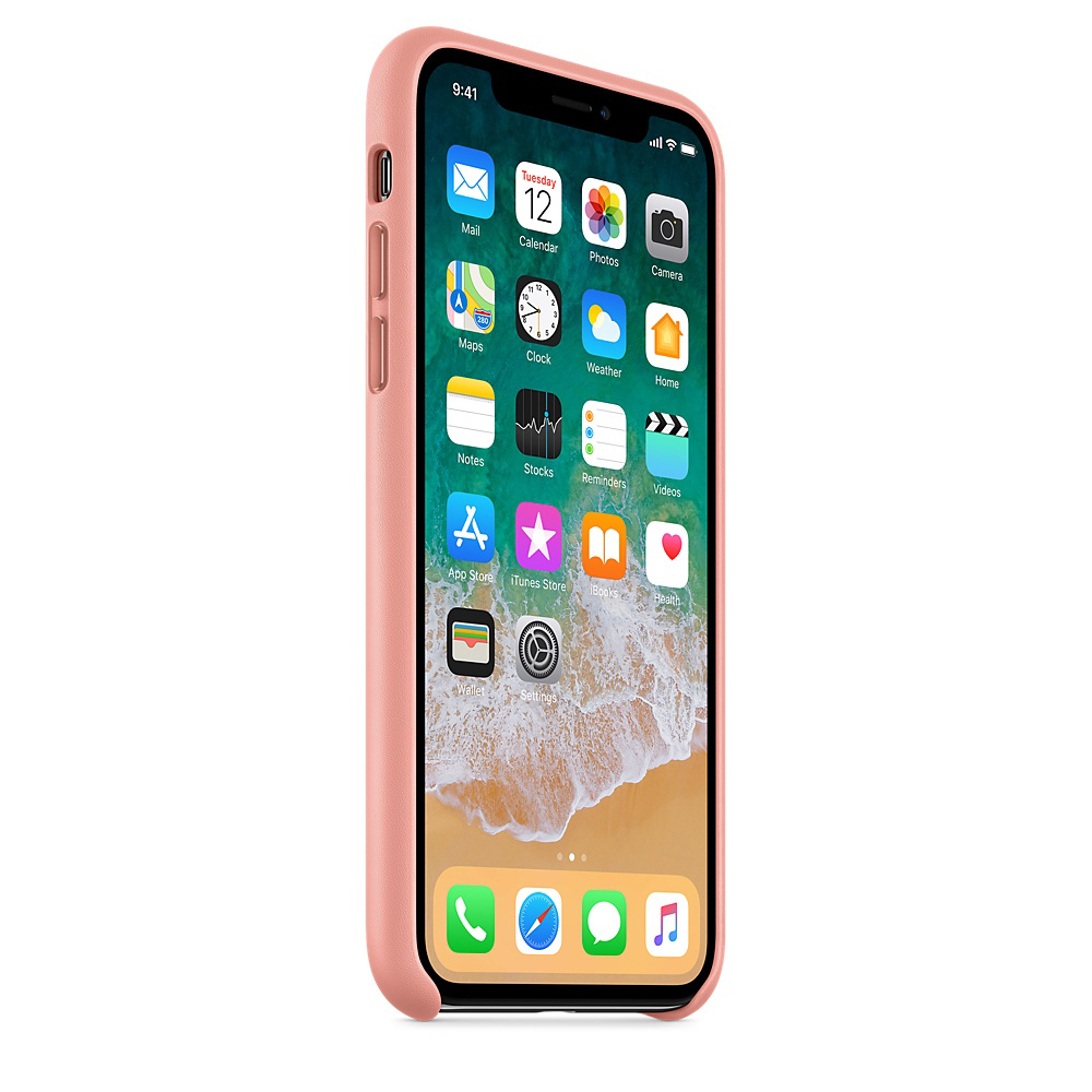 Rosa iPhone-Hülle mit dem Telefon, das den Startbildschirm zeigt.