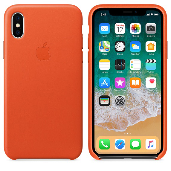 APPLE Leather Case, Backcover, Apple, iPhone X, Bright Ornage