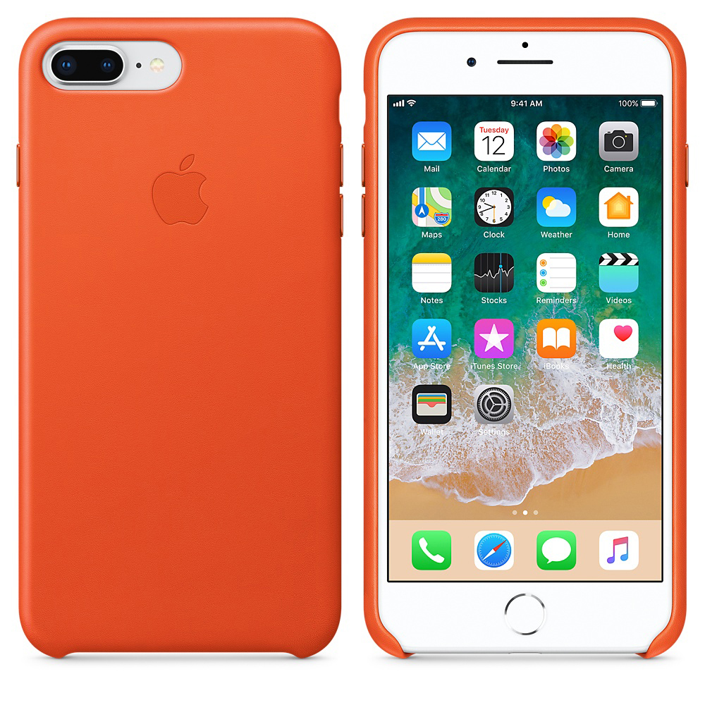 APPLE Leather Case, Backcover, Apple, iPhone 7 Plus, iPhone 8 Plus, Bright Orange