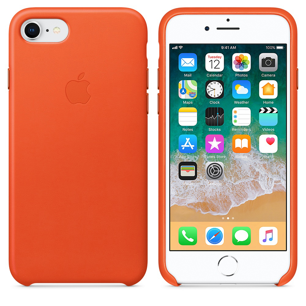 APPLE Leather Case, Backcover, Apple, iPhone 7, iPhone 8, Bright Orange