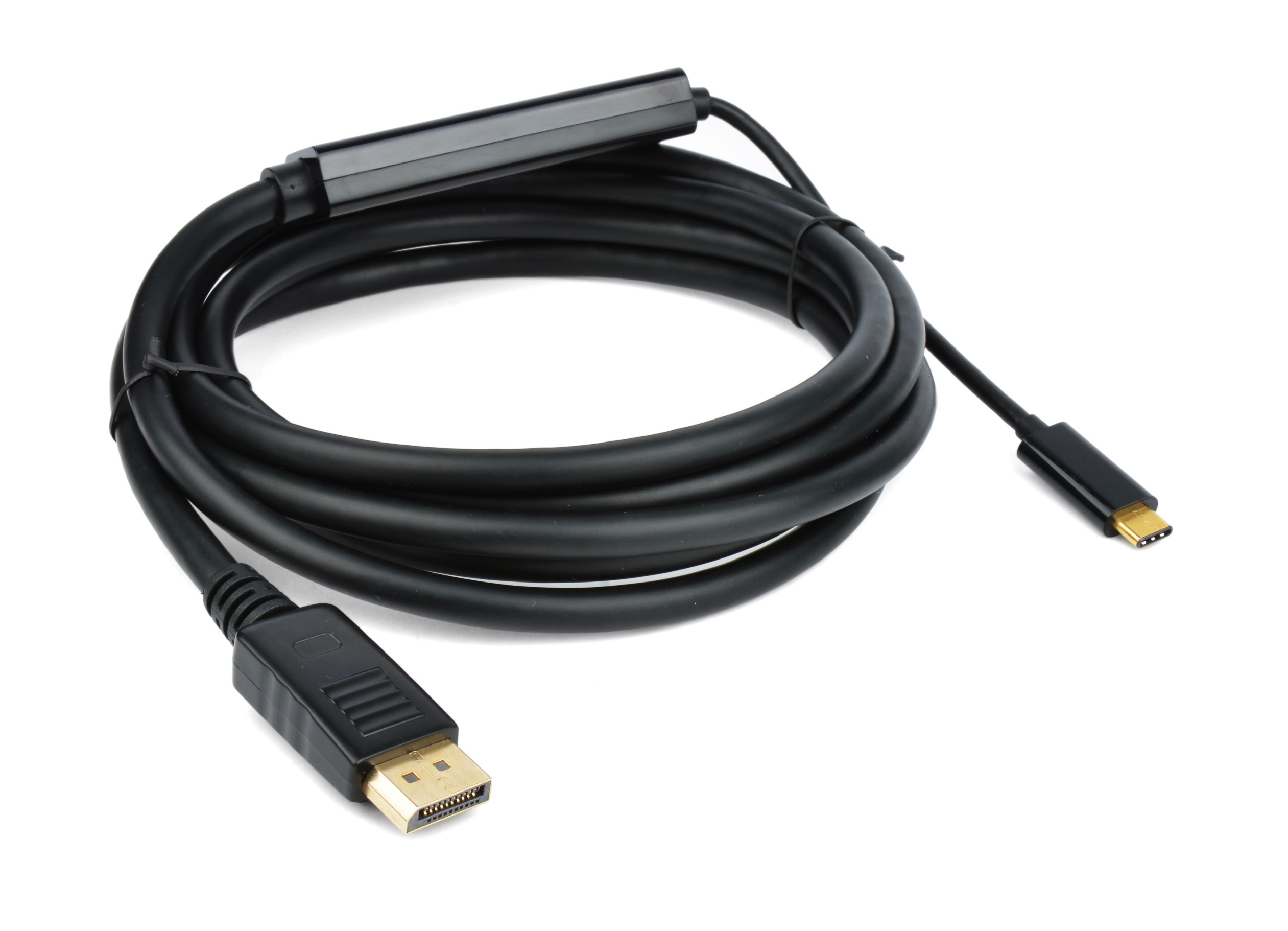 Câble noir avec un connecteur DisplayPort et un connecteur USB-C.