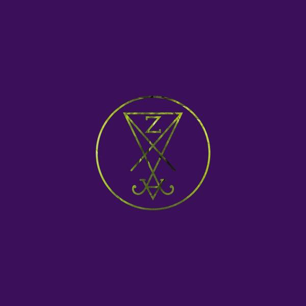 Ein goldenes Symbol mit einem Z in einem Kreis auf lila Hintergrund.