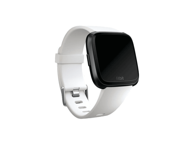 black fitbit versa with white band