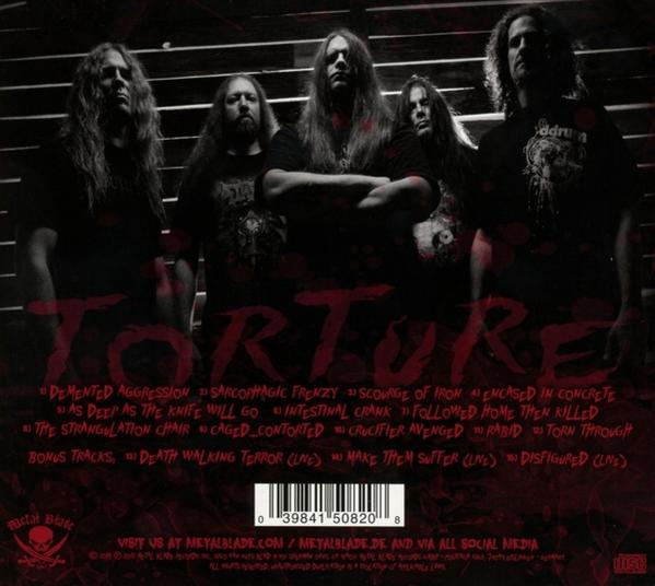 Metal Blade Records-Albumcover mit dem Wort TORUTRE. Bandmitglieder werden gezeigt. Text und Barcode sichtbar.
