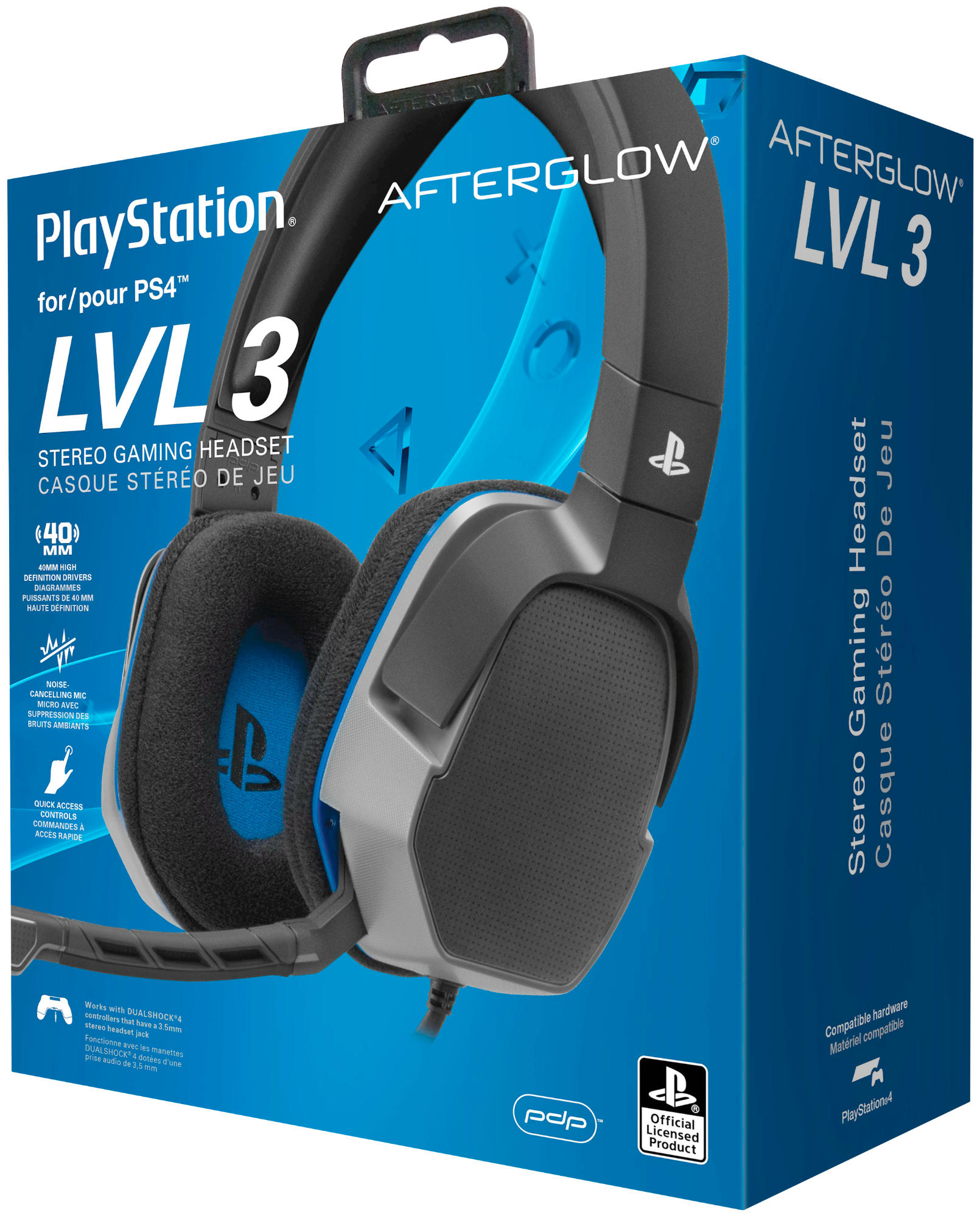 Auriculares gaming - PDP Afterglow LVL 3, Cancelación de ruido, Micrófono flexible, PS4