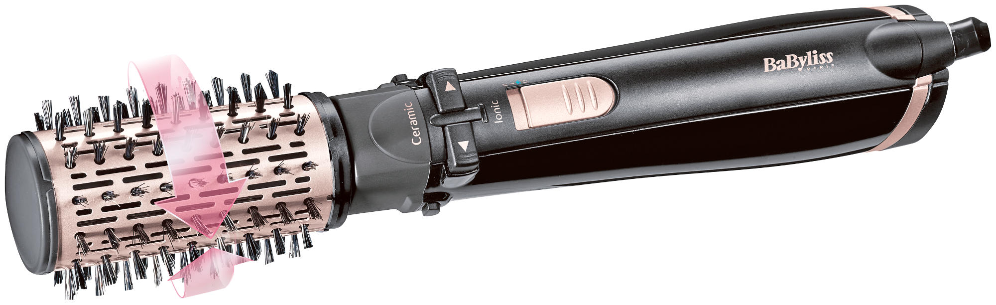 Cepillo moldeador - BaByliss ROTATIVO IÓNICO AS200E, secado rápido, 1000W, 4 cabezales, 2